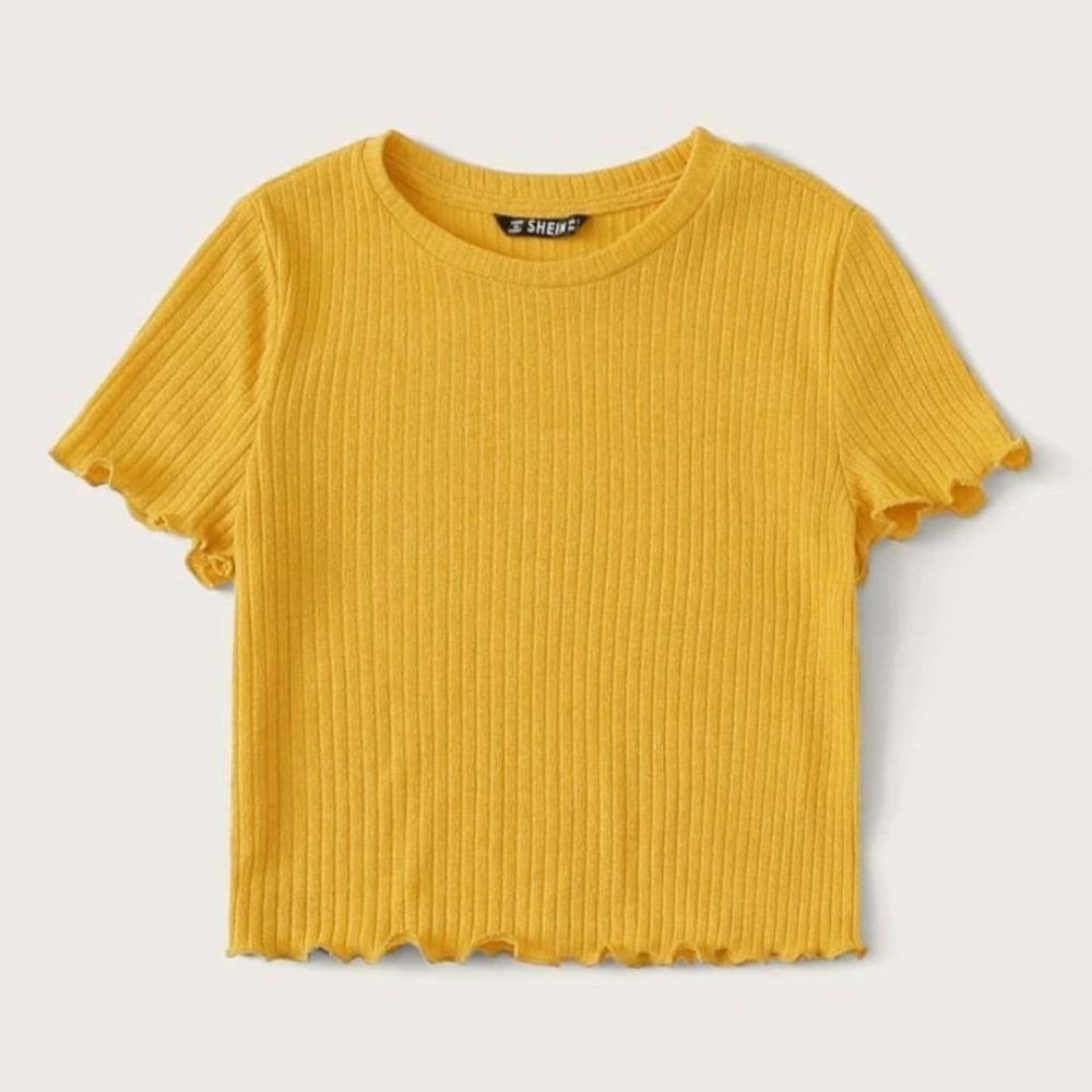 SHEIN Ribbed Lettuce-Edge Cropped Tee